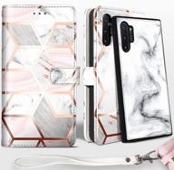 📱 shields up galaxy note 10 plus wallet case - detachable magnetic wallet, durable & slim with card holder & wrist strap - vegan leather cover for samsung galaxy note 10 plus (marble) logo