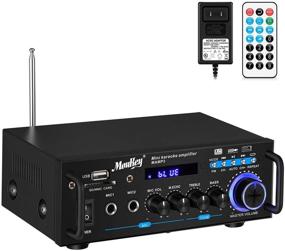 img 4 attached to Moukey 100W Bluetooth 5.0 Desktop Stereo Amplifier for Home Audio Speakers - Portable 2-Channel Amp Receiver with FM Radio, MP3/USB/SD Readers, 2 Microphone Inputs, Remote Control