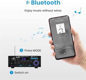 img 2 attached to Moukey 100W Bluetooth 5.0 Desktop Stereo Amplifier for Home Audio Speakers - Portable 2-Channel Amp Receiver with FM Radio, MP3/USB/SD Readers, 2 Microphone Inputs, Remote Control