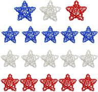 🎆 18-pack 4th of july star shaped rattan balls decoration - 2.36 inch red blue white stars - natural wicker home decor diy pentagram vases - ideal for decor, wedding, christmas tree decoration logo