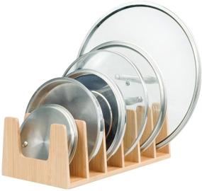 img 4 attached to Bamboo Pot Lid Holder Organizer: Optimum Storage Solution for Cabinets, Countertops, and Cupboards