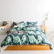 susybao queen size duvet cover set - green tropical botanical bedding with tree leaves print - 100% cotton, zipper ties, 2 pillowcases - luxury soft, breathable & comfortable логотип