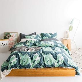 img 4 attached to SUSYBAO Queen Size Duvet Cover Set - Green Tropical Botanical Bedding with Tree Leaves Print - 100% Cotton, Zipper Ties, 2 Pillowcases - Luxury Soft, Breathable & Comfortable
