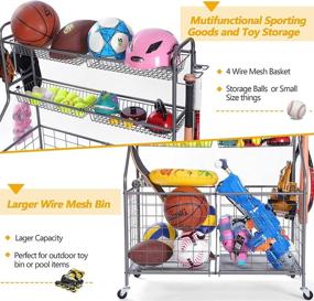 img 2 attached to 🏀 Garage Sports Equipment Organizer with Baskets and Hooks, Rolling Basketball Racks for Balls, Outdoor Toy Storage in Grey, Powder Coated Steel