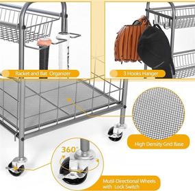 img 1 attached to 🏀 Garage Sports Equipment Organizer with Baskets and Hooks, Rolling Basketball Racks for Balls, Outdoor Toy Storage in Grey, Powder Coated Steel