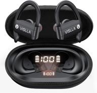 vislla bluetooth headphones sports wireless earbuds tws bt5.0 stereo deep bass waterproof earphones noise canceling headset with battery display charging case & built-in mic (black) logo