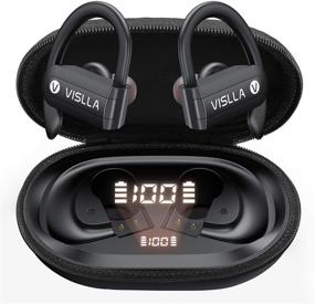 img 4 attached to Vislla Bluetooth Headphones Sports Wireless Earbuds TWS BT5.0 Stereo Deep Bass Waterproof Earphones Noise Canceling Headset with Battery Display Charging Case & Built-in Mic (Black)