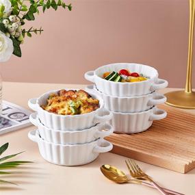 img 1 attached to 🥧 Печь и подавать: 10 унций керамических суфле-форм, которые можно использовать в духовке, набор из 6 штук - круглые мини-квайши, тарт и ремекины - мини формы для запекания пирогов с ручками для пудинга, крем-брюле, суфле - белые