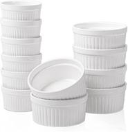 🍮 12-pack porcelain ramekins set for baking - white ramekins bowls - 4oz x 6, 8oz x 6 - oven safe porcelain souffle dishes - ideal for creme brulee, desserts, puddings, and custard - baking cups for versatile use logo
