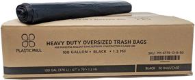 img 4 attached to 🗑️ PlasticMill 100 Gallon Garbage Bags: Black, 1.3 Mil Thickness, 67x79 Size, Pack of 50 Bags.