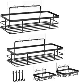 img 4 attached to NXPOY Black Shower Caddy Shelf Organizer 2 Pack with 🚿 2 Soap Dishes - Rust Proof Wall Mount Storage for Bathroom Kitchen