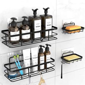 img 3 attached to NXPOY Black Shower Caddy Shelf Organizer 2 Pack with 🚿 2 Soap Dishes - Rust Proof Wall Mount Storage for Bathroom Kitchen