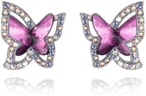 img 4 attached to 💎 GEMMANCE Silver-Tone Butterfly Crystal Stud Earrings with Premium Birthstone