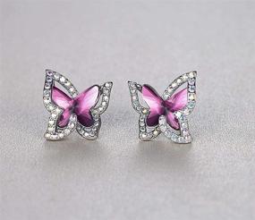 img 3 attached to 💎 GEMMANCE Silver-Tone Butterfly Crystal Stud Earrings with Premium Birthstone