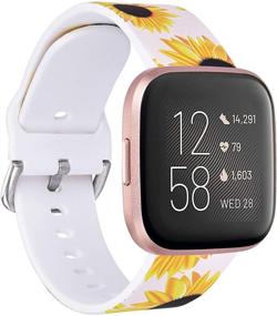 img 4 attached to 🌻 Stylish White Sunflower Silicone Bands for Fitbit Versa 2/Fitbit Versa/Fitbit Versa Lite - Chic Floral Design, Perfect Fit for Women and Men