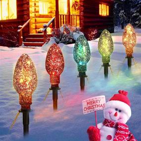 img 4 attached to Jumbo Christmas Pathway Lights Outdoor - 6ft C9 Shaped Multicolored Giant Bulb 🎄 String Lights with Marker Stakes - Holiday Walkway Driveway Garden Decor - 5 Lights