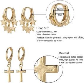 img 3 attached to 🌙 Gold Silver Hoop Earrings for Women - 12 Pairs - 14k Gold Plated Moon Star Butterfly Evil Eye Bee Small Huggie Tiny Hoop Earrings With Charm for Girls