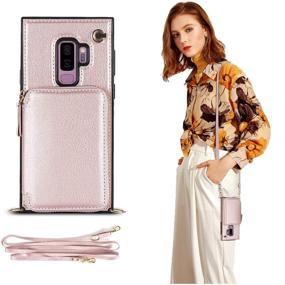 img 4 attached to 👛 Stylish DEFBSC Crossbody Wallet Case for Samsung Galaxy S9 Plus - Rose Gold, PU Leather with Chain Credit Card Holder Slot, Shoulder Handbag Purse Wrist Strap Case