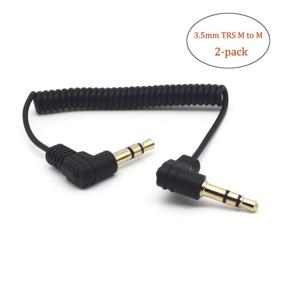 img 4 attached to 🔌 Riipoo Coiled 3.5mm Audio Cable - 2-Pack, 30cm Mini Coiled 3.5mm Headphone Cable, 90° 1/8" 3.5mm TRS Jack Male to Male Stereo Aux Audio Coiled Cord (M-M)