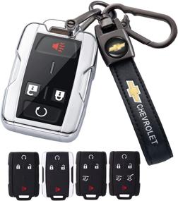 img 4 attached to Smart Key Fob Cover Case For 2014-2018 Chevy Silverado Colorado 2015-2021 Colorado Smart Remote Control Protector3/ 4/5/6 Button(Silver)