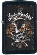 zippo lighter: lucky bastard skull – black matte 80196 | sleek and stylish firestarter logo