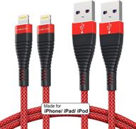 🔌 аксессуар для iphone apple mfi certified 6ft 2pack - быстрая зарядка для iphone 6 футов кабель lightning - нейлоновая оплётка & совместим с iphone 12 pro max, 11 pro, xr, xs max и другими - включает в себя iphone 10, 8 plus, 7, 6, 6s, 5c, se 2020, ipad. логотип