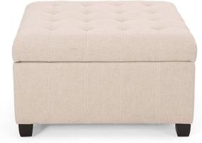 img 1 attached to Hedda Tufted Fabric Storage Ottoman by Christopher Knight Home in Wheat with Dark Brown Finish