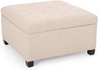 hedda tufted fabric storage ottoman by christopher knight home in wheat with dark brown finish logo