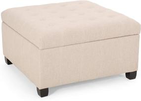 img 4 attached to Hedda Tufted Fabric Storage Ottoman by Christopher Knight Home in Wheat with Dark Brown Finish