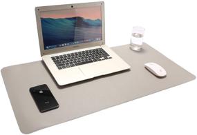 img 1 attached to 🖊 Premium Non-Slip PU Leather Writing Desk Pad Protector – Waterproof Office & Home Desk Mat, Mouse Pad, Laptop Desk Pad (Grey) – 31.5" x 15.7