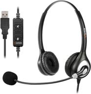 crystal clear chat: usb headset with noise cancelling microphone, stereo computer headphones for pc laptop softphone skype business call center office - audio controls, ultra comfort logo