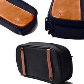 img 1 attached to 👜 Premium Pu Leather and Canvas Electronics Organizer Case: Bag with Cable Straps, Tech Gadget Pouch for Chargers, Phones, Tablets, Laptops, Power Banks