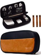 👜 премиумный органайзер для электроники из кожи pu и канваса: сумка с ремешками для кабелей, карман для гаджетов для зарядок, телефонов, планшетов, ноутбуков, портативных аккумуляторов логотип