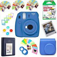 📷 fujifilm instax mini 9 film camera cobalt blue bundle: includes film pack, case, filters, selfie lens, album, frames & stick-on frames logo