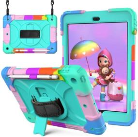 img 4 attached to 🔹 Rugged Shockproof iPad 10.2 Case for Kids - iPad 9th/8th/7th Generation 2021 10.2 Inch - Drop Protection Cover with Stand, Pencil Holder, Hand Shoulder Strap - Turquoise