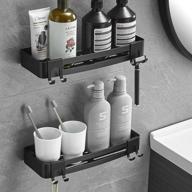 2-pack volpone shower caddy with hooks for razor towel bath sponge - adhesive shower shelf, wall-mounted storage organizer rack for bathroom kitchen (black) logo