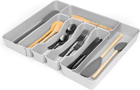 img 4 attached to 🔲 Spectrum Diversified Hexa 5-Divider Silverware Drawer Organizer: Buildup-Resistant & Expandable with Locking Wings for Modern Kitchen Storage in Stone Gray