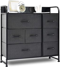 img 4 attached to 7-Drawer Fabric Dresser Storage Tower with Sturdy Steel Frame, Wood Top & Handles for Bedroom, Hallway, Entryway, Closets