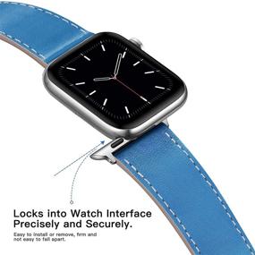 img 2 attached to 👑 Genuine Leather Replacement Band for Apple Watch Series 6/5/4/3/2/1/SE - Marge Plus, Compatible with 44mm/42mm, Azure Blue/Silver