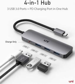 img 3 attached to 🔌 uni USB C Hub - 4-in-1 Adapter with 3 USB 3.0 Ports, 100W PD Charging USB-C Port Thunderbolt 3, USB Type C to USB 3.0 Adapter (Aluminum Shell) for MacBook Pro, iPad Pro, XPS, Pixelbook, and More