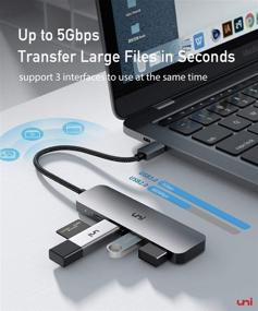 img 2 attached to 🔌 uni USB C Hub - 4-in-1 Adapter with 3 USB 3.0 Ports, 100W PD Charging USB-C Port Thunderbolt 3, USB Type C to USB 3.0 Adapter (Aluminum Shell) for MacBook Pro, iPad Pro, XPS, Pixelbook, and More