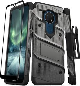 img 4 attached to 📱 ZIZO Bolt Series Gun Metal Gray & Black Case with Screen Protector for Nokia C5 Endi - Kickstand, Holster, and Lanyard Included