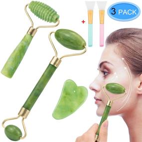img 4 attached to 🌿 EAONE 5-in-1 Jade Roller Facial Massage Kit - Skin Roller Set with Double Head Jade Roller, Single Head Jade Roller, Gua Sha Tool, and 2 Face Mask Brushes for Face, Eyeball, and Neck Massage