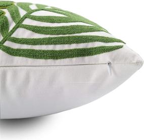 img 1 attached to 🌿 Hodeco Tropical Green Leaves Embroidered Throw Pillow Cover 18x18 - Stylish 100% Cotton Cushion Case for Couch