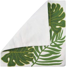 img 2 attached to 🌿 Hodeco Tropical Green Leaves Embroidered Throw Pillow Cover 18x18 - Stylish 100% Cotton Cushion Case for Couch