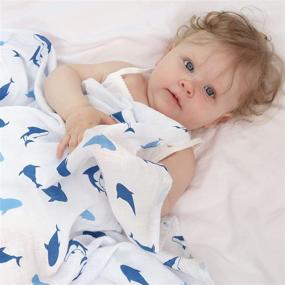 img 3 attached to 👶 DaysU Breathable Cotton Muslin Swaddle Blankets for Newborn Boys, Large 47”x47” Set of 3 - Blue/Dolphin/Star