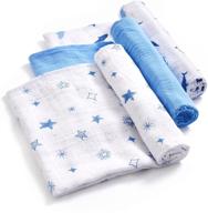 👶 daysu breathable cotton muslin swaddle blankets for newborn boys, large 47”x47” set of 3 - blue/dolphin/star logo