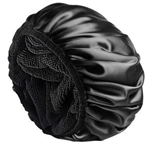 img 4 attached to 🚿 Aquior Extra Large Triple Layer Shower Cap with Dry Hair Function for Women - Microfiber Terry Cloth Silky Satin - 100% Waterproof Reusable Long Hair Bath Caps