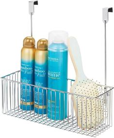 img 4 attached to mDesign Chrome Metal Over Cabinet Bathroom Storage Organizer: Hold Shampoo, Conditioner, Body Wash - Hang Over Cabinet Doors - Robust Steel Wire Design