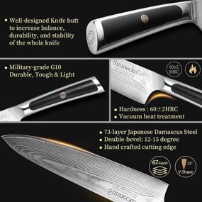 img 2 attached to 🔪 Sunnecko Damascus Chef Knife Set: Authentic Japanese Damascus VG10 Steel - 8 inch Chef Knife &amp; 5" Kitchen Knife - Copper Rivet G10 Handle - Razor Sharp Blades - Presented in Acacia Wooden Gift Box